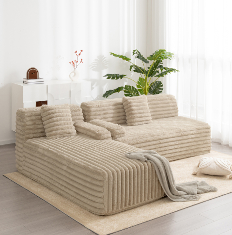 Light Coffee + faux fur + 3 Seat + Foam