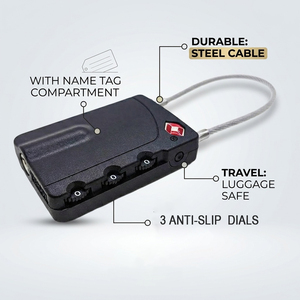 <span class=keywords><strong>Candado</strong></span> de cable de 3 dígitos con combinación TSA para bolsa de <span class=keywords><strong>golf</strong></span> y taquillas de gimnasio, compatible con Sentry, con compartimento para etiqueta de nombre - Product Image 1