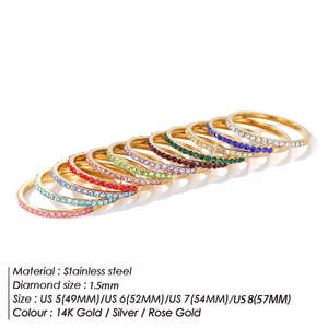 Bague <span class=keywords><strong>en</strong></span> zircon pierre de naissance <span class=keywords><strong>en</strong></span> acier inoxydable, étincelante, durable, inaltérable, design superposé, bijoux de mode pour femmes, usage quotidien - Product Image 6