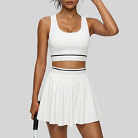 Jupe-short de tennis 2-en-1 double couche avec blocs de couleur à la taille, soutien-gorge intégré, pour le tennis, la course, le saut, la gym et le pickleball
