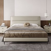 Handgetuftetes Lederbett mit Knopfdetails und 5D Geräuschloser Massivholz-Lattenrost Premium-Qualität Gepolstertes Kingsize-Bett
