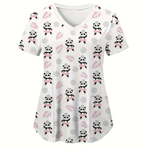 Women's Blue Tooth Pattern V-Neck <b>Scrub</b> Top Short Sleeve With Pockets Hospital <b>Uniforms</b> <b>Scrub</b> Tops Fashion - Product Image 5