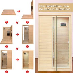 Sauna domestique moderne en bois d'hemlock canadien pour 1 personne, 1200W, 110V, 5 radiateurs, écran LCD, commande, verre trempé, infrarouge électrique - Product Image 5