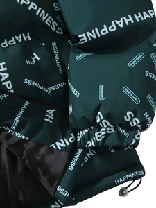 Dropshipping Chaqueta gruesa con capucha a prueba de viento para hombre con bolsillos grandes y cordón-Ropa de abrigo versátil informal con estampado de letras - Product Image 5