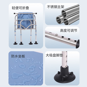 Foldable Toilet <b>Chair</b> For Elderly And Disabled With Stainless Steel Frame Adjustable Height Waterproof Seat Hospital Use - Product Image 1