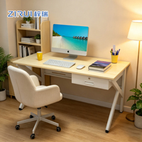 Bureau d'écriture minimaliste pour personnel de bureau, en métal et acier avec pieds en K, table d'ordinateur en bois grainé