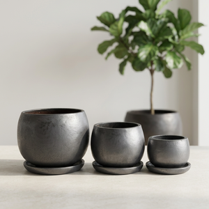 Maceta de Cerámica Negra, Maceta Geométrica Redonda Moderna para Suculentas con Plato, para Escritorio, Balcón, Decoración de Bodas - Product Image 3