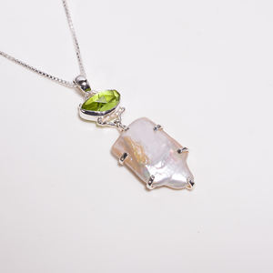 Rose naturelle coupe mousse kyanite baroque perle pierre précieuse 925 chaîne en argent sterling pendentif collier filles mode bijoux exportateur - Product Image 2