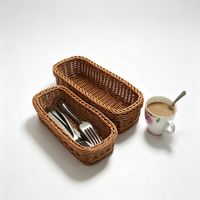Panier à ustensiles marron en rotin PP tressé à la main, écologique, de qualité alimentaire, étanche et peu encombrant, pour couteaux, fourchettes et baguettes