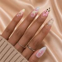 Faux ongles à presser en amande, thème plage, avec étoile de mer 3D, coquillage, perle et or ombré brillant, vente en gros, personnalisables, marque privée
