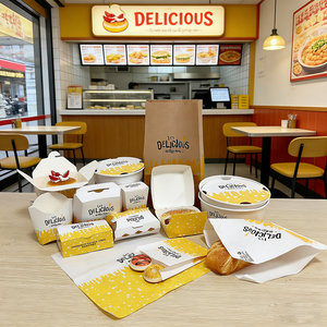 Emballages jetables pour la restauration rapide à emporter, boîtes à hamburgers personnalisées avec logo imprimé, boîtes écologiques pour frites et poulet frit - Product Image 1