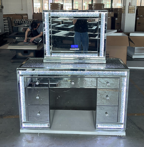 Vanity With Bluetooth Music Player Luxury <strong>LED</strong> Diamond Decorations <strong>Mirror</strong> Make up <strong>Dressing</strong> Vanity <strong>Table</strong> With <strong>Mirror</strong> for Bedroom - Product Image 3