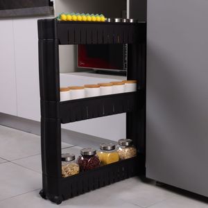 3 livelli Slide Out carrello portaoggetti <span class=keywords><strong>cucina</strong></span> risparmio di spazio esile PP Rack casa bianco nero stendino da bagno - Product Image 1