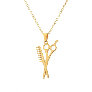 Collar con Colgante de Tijeras y Peine de Peluquero, Chapado en <span class=keywords><strong>Oro</strong></span> de 18K sobre Acero Inoxidable, con <span class=keywords><strong>Cadena</strong></span> de Eslabones, Regalo de Navidad para Amigos - Product Image 3