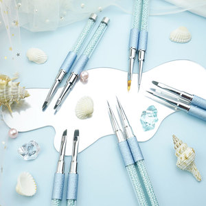 Özel Logo naylon altın Metal kolu tasarım tırnak fırça seti doğal boyama Uv jel Liner tırnak fırçası manikür tozu için - Product Image 3