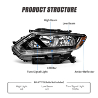 Pour Nissan Rogue 2014-2016, ensemble de phares halogènes gauche/droite, boîtier noir, lentille transparente, réflecteur ambre, 12V, remplacement neuf