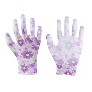 Guantes DE TRABAJO antideslizantes antiestáticos Flor Rosa Impreso PU Recubierto EN388 Certificado Poliéster Algodón Jardinería Trabajo de seguridad - Product Image 5