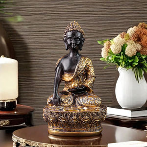 Statua di Buddha dorato, resina buddista scultura per la decorazione della casa e la meditazione altare - Product Image 5