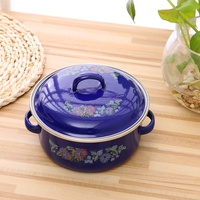 Coffret de 3 casseroles émaillées Cooks Tradition avec couvercle décoré de fleurs pour soupes et bouillons – Batterie de cuisine durable pour le camping