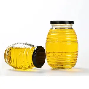 Groothandel 100G 250G 500G 1000G Lege Honing Flessen Clear Honingraat Jam Glas Honing Potten Met Metalen deksel