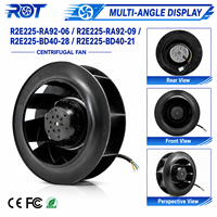 Ventilador Centrífugo AC R2E225-BD40-21, 115VAC, 225mm, 1300CFM, Aspas Curvadas Hacia Atrás, Sistema Inverter, Repuesto para Ventilación