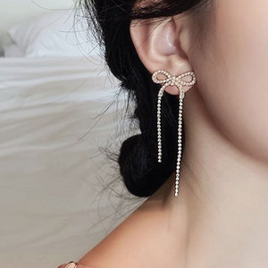 Vintage in <span class=keywords><strong>argento</strong></span> sterling pin 925 donne cubic zirconia piccolo bowknot farfallino goccia lungo ciondola l'orecchino di cristallo - Product Image 5