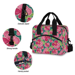 Sac à déjeuner isotherme en nylon imprimé personnalisé, réutilisable, pour pique-nique en plein air, écologique, motif fleur d'hibiscus, pour adultes et femmes - Product Image 6