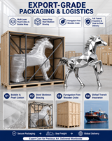 Sculpture abstraite de cheval géométrique moderne, circulaire et élégante en acier inoxydable poli, idéale pour les espaces publics