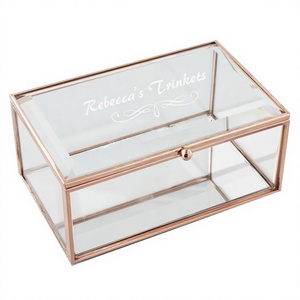 Qualité supérieure Laiton Bordure Stockage Bibelot Anneaux Bracelet Wrap Verre Photo Boîte Maison Meilleure Qualité En Métal Montre Boîte À Bijoux - Product Image 1