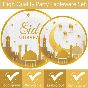 Eid Mubarak vajilla desechable Platinum Moon <span class=keywords><strong>Festival</strong></span> fiesta temática vajilla vasos de papel servilletas fiesta - Product Image 3
