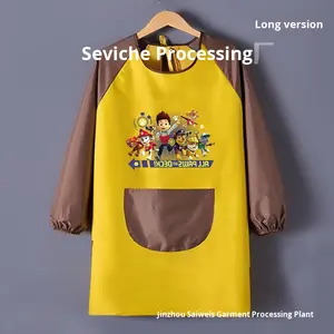 <span class=keywords><strong>Tablier</strong></span> de maternelle en coton à manches longues à la mode Smock d'art pour enfants imperméable avec logo imprimé pour la peinture et le nettoyage - Product Image 4