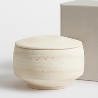 STONEKOCC Pot à bougie en marbre travertin naturel avec couvercle, pot en pierre et tasse en verre transparent, décoration pour la maison et le salon