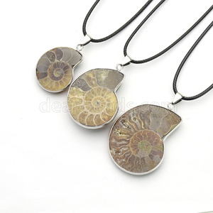 Collier en pierre naturelle d'ammonithe et de fossile, colliers avec pendentifs en pierre de cristal d'escargot véritable pour bijoux de 3CM - Product Image 2