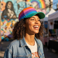 Gorra de béisbol Oxford a rayas para mujer, con estampado de arcoíris bordado, ajustable, para el sol, moda de primavera para exteriores, venta al por mayor