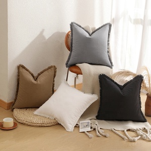 Modern Simple Thickened Washed Cotton Linen Tassel <b>Sofa</b> <b>Cover</b> Pillow Stylish 45x45 Square Neck Design for Living Room Decorative - Product Image 4