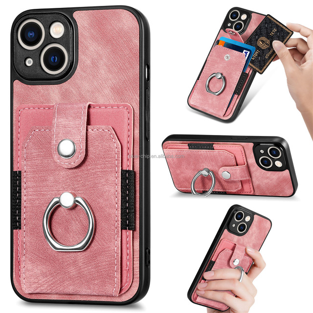 Retro Tough Trending Creative Brand 3 in 1 Back Cover Ring Holder Mobile Luxury Designer Wallet Phone Case for Iphone 15