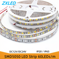 Bande lumineuse LED 5050 DC12v/24v 10mm 60LEDs/M Ruban LED flexible IP20 IP65 Étanche pour éclairage intérieur et extérieur