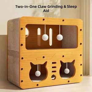 Caja Rascadora Interactiva de Madera de Doble Capa para Gatos con Bolas Colgantes, Casa de Juegos Multifuncional para Mascotas de Interior - Product Image 4