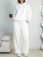 Ensemble décontracté pour femme : pull à capuche en maille torsadée style français et pantalon de survêtement respirant à jambes larges avec cordon de serrage élastique