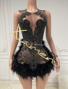 MF Tendances Produits Nouveautés Strass Robes Sexy Femmes Boîte de Nuit Blanc Frange Scintillant Mini Robe Avec Plumes - Product Image 4