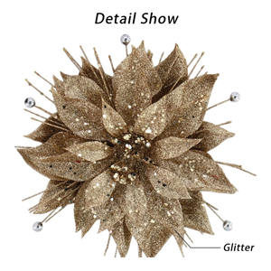 مخصص متعدد الألوان البلاستيك الذهب بريق البونسيتة الزهور + إبرة الصنوبر أعلى الزهور الربيع قاعدة شجرة عيد الميلاد زخرفة القمة - Product Image 2