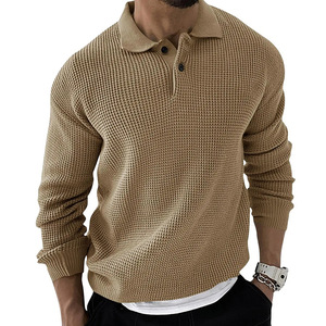 Pull en maille à col pour homme, manches longues, coupe ajustée, vert armée, beige, noir, kaki, gris foncé, mode jeune, automne 2025 - Product Image 3