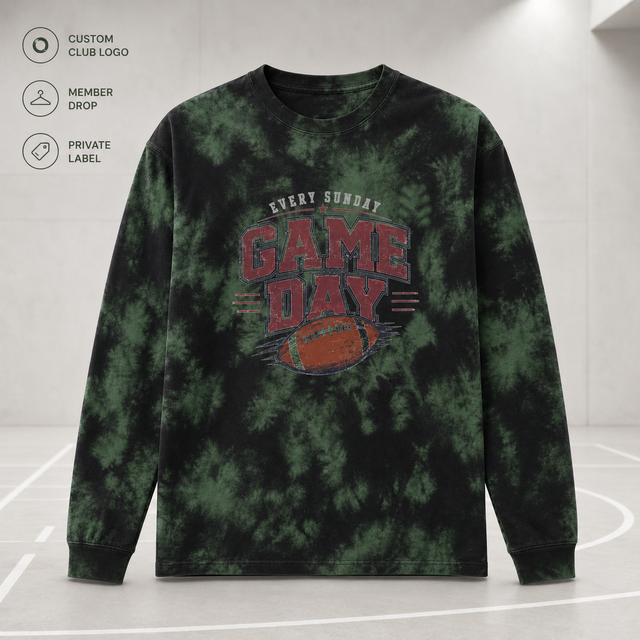 Custom Tie Dye Oversized Long Sleeve T-Shirt Eco-Friendly Game Day Graphic Tee Sports Club Team Apparel OEM ODM Private Label