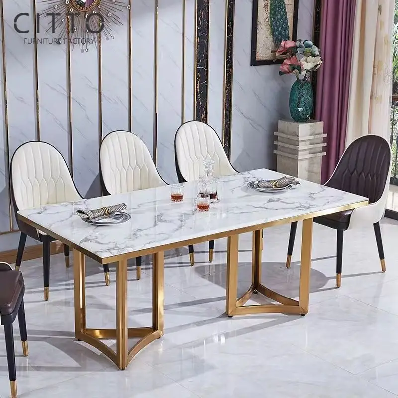 Luxus Marbearringsr Tischset Wbmqda Stahlrahmen Chgold Farbe Stai white Modern für Esstisch Food Table 12 Weiß