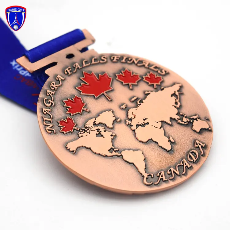 Nastro per medaglie da ginnastica Canada cooper con acero e design globale della mappa