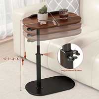 Table d'appoint en forme de C à hauteur réglable, pivotante à 360°, avec plateau rabattable, table d'appoint mobile, table de chevet coulissante, table basse pour canapé