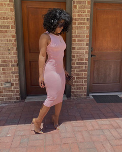 Abiti Casual personalizzati abbigliamento donna abiti moda tinta unita estate <span class=keywords><strong>senza</strong></span> <span class=keywords><strong>maniche</strong></span> donna Midi <span class=keywords><strong>vestiti</strong></span> aderenti - Product Image 4