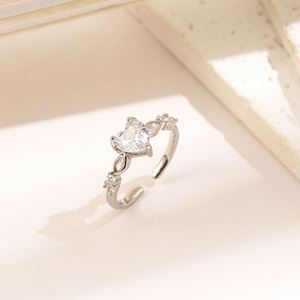 <b>Silver</b> Plated Shiny Romantic Zircon Heart Copper <b>Rings</b> for Women <b>Silver</b> Color <b>Adjustable</b> Open <b>Ring</b> Wedding Gifts for Lover - Product Image 6
