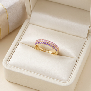 Bague assortie minimaliste en or massif 18 carats avec pierres précieuses colorées, améthyste naturelle et saphir rose, pour un usage quotidien - Product Image 5