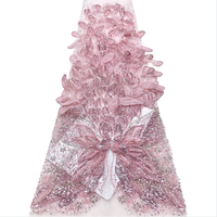 NI.A Dentelle de luxe en filet brodée à la main 3D avec appliques florales, strass, perles et paillettes pour la décoration de traîne de robe de mariée